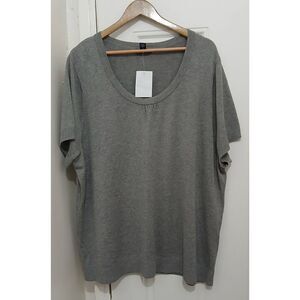 Lands end womens 3xl knit cotton viscose short sleeve sweater top gray